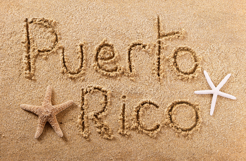 Puerto Rico Text on Beach Sand